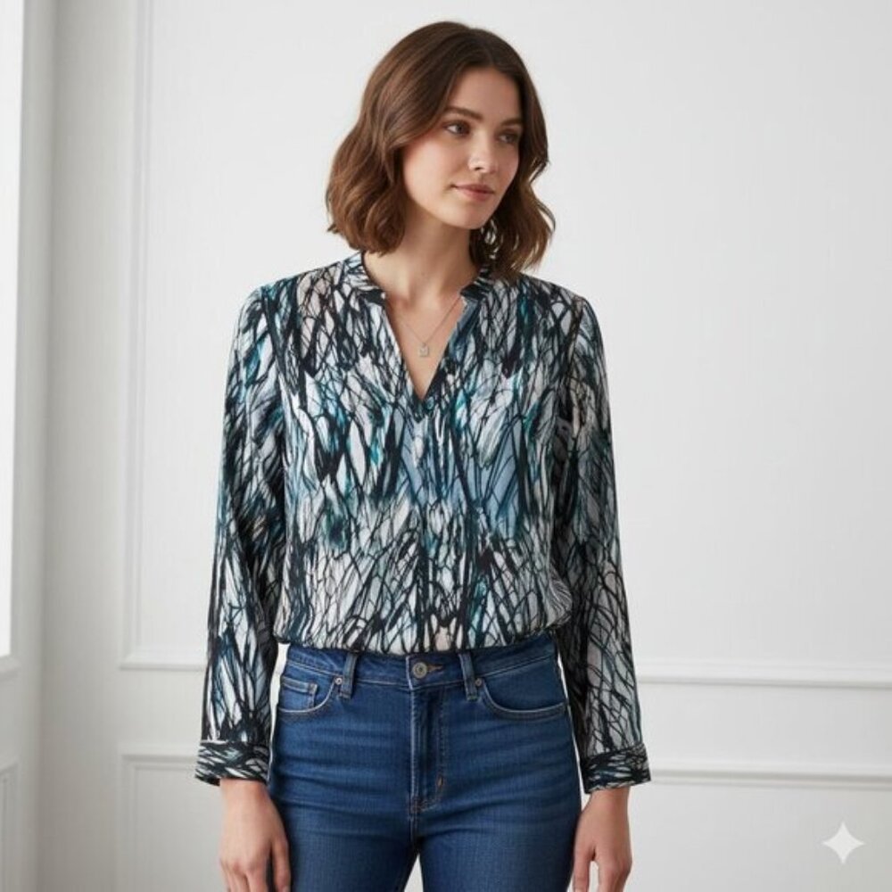 Anthropologie CJ Women’s Blouse Silk Print Open Back Small Whimsigoth business
